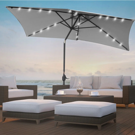 Arcadia Furniture Umbrella 3 Metre Umbrella with Solar LED Lights Garden Yard - Grey - Mekamart Australia
