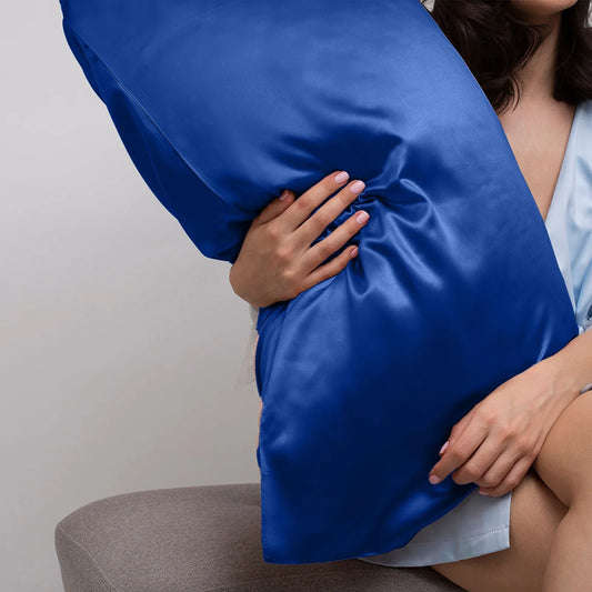 Casa Decor Luxury Satin Pillowcase Twin Pack Size With Gift Box Luxury - Navy Blue - Mekamart Australia