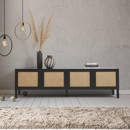 Casa Decor Tulum Rattan Entertainment Unit TV Stand Cabinet Storage Black - Mekamart Australia