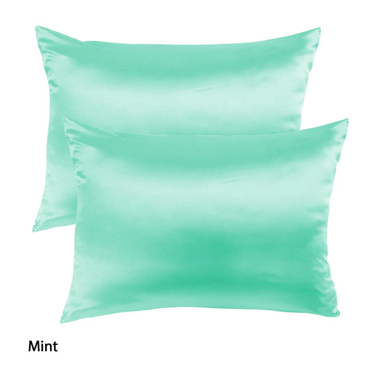 Royal Comfort Mulberry Soft Silk Hypoallergenic Pillowcase Twin Pack 51 x 76cm - Mint - Mekamart Australia