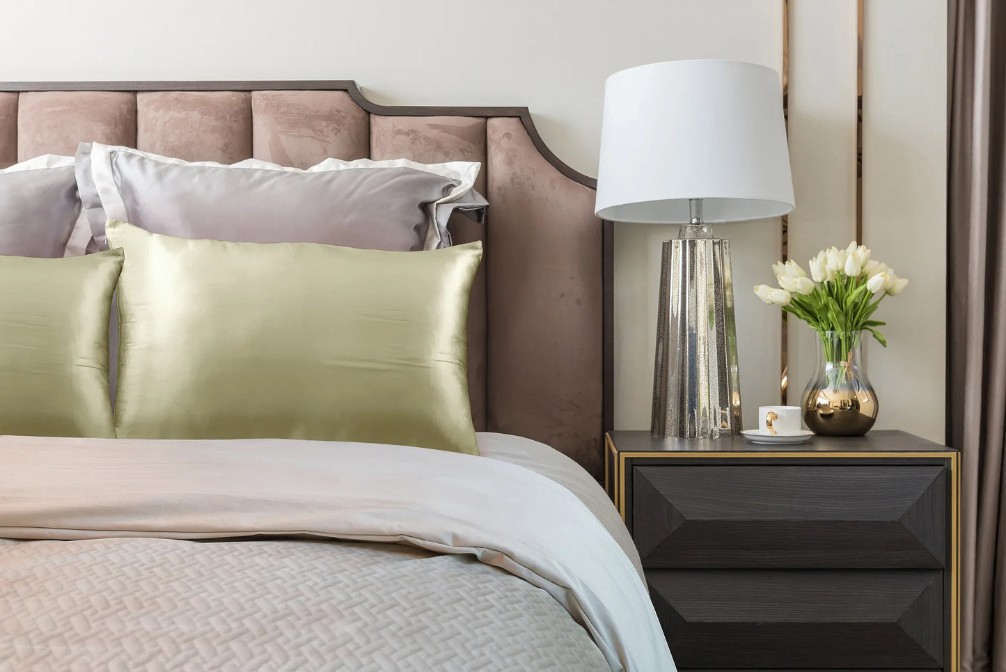 Royal Comfort Mulberry Soft Silk Hypoallergenic Pillowcase Twin Pack 51 x 76cm - Champagne - Mekamart Australia