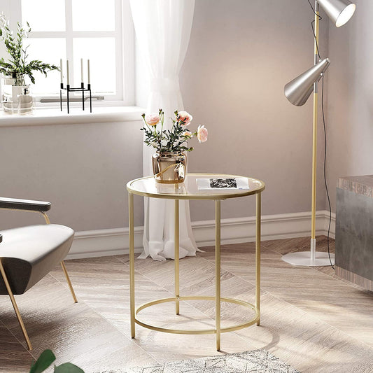 Gold Round Side Table with Golden Metal Frame Robust and Stable - Mekamart Australia
