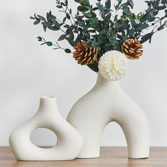 Ceramic Set of 2 Modern White Vases for Home D�cor - Mekamart Australia