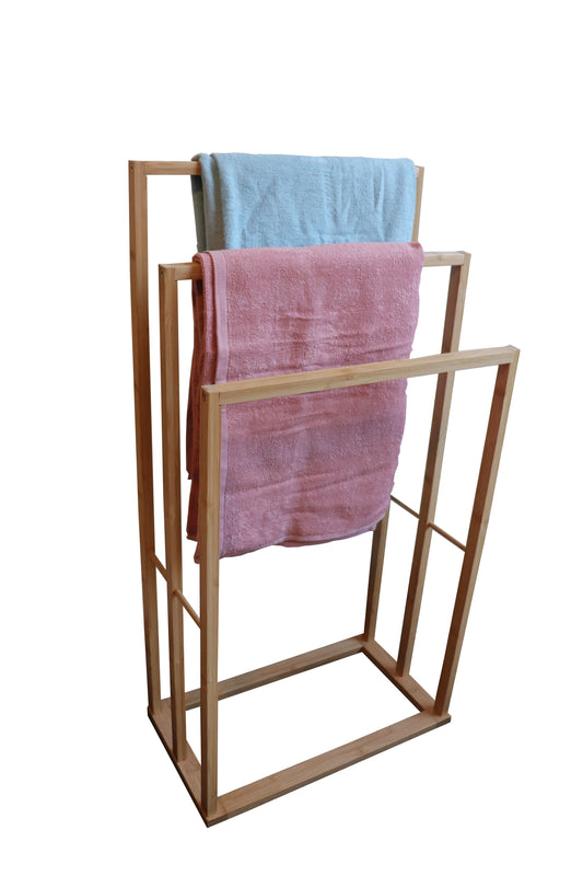 Bamboo Towel Bar Holder Rack 3-Tier Freestanding for Bathroom and Bedroom - Mekamart Australia