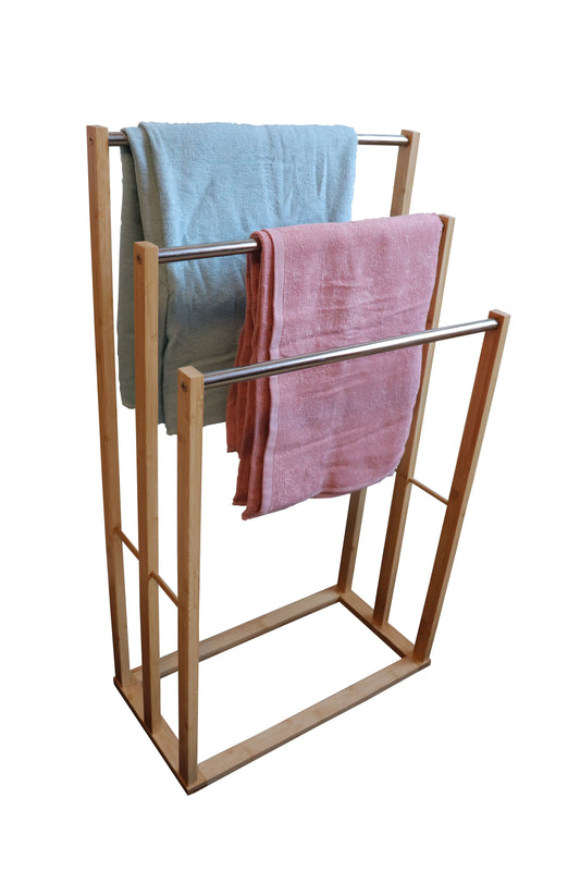 Bamboo Towel Bar Metal Holder Rack 3-Tier Freestanding for Bathroom and Bedroom - Mekamart Australia
