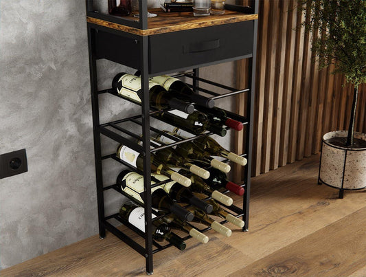CARLA HOME Freestanding Wine Rack for 20 Bottles with Wood Countertop and Sturdy Metal Frame - Mekamart Australia