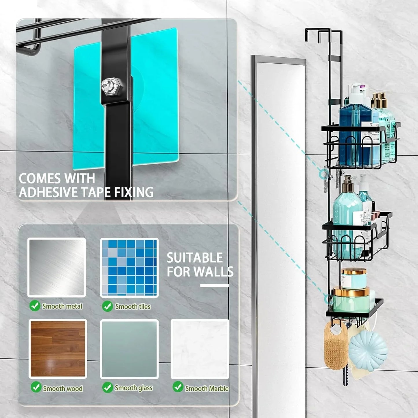 CARLA HOME Over the Door 3-tier Shower Caddy Organizer Shelf with Hooks for Bathroom - Mekamart Australia