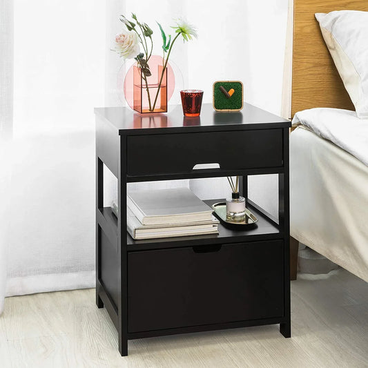 Black Bedside Table with 2 Drawers - Mekamart Australia