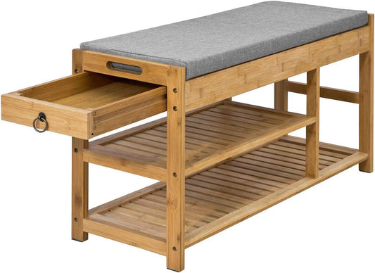 Bamboo Shoe Bench Drawers Lift Top - Mekamart Australia