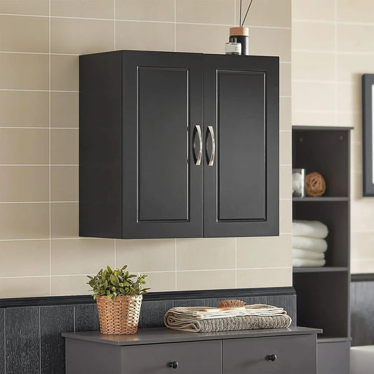 Wall Storage Cabinet Double Doors, Black - Mekamart Australia