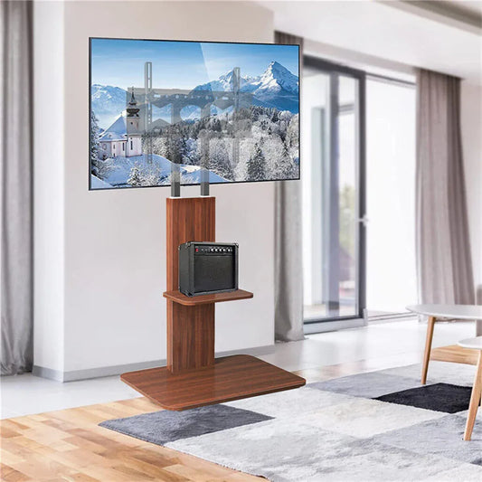 Heavy Duty TV Floor Stand Adjustable Mount 65 Black Brown - Mekamart Australia