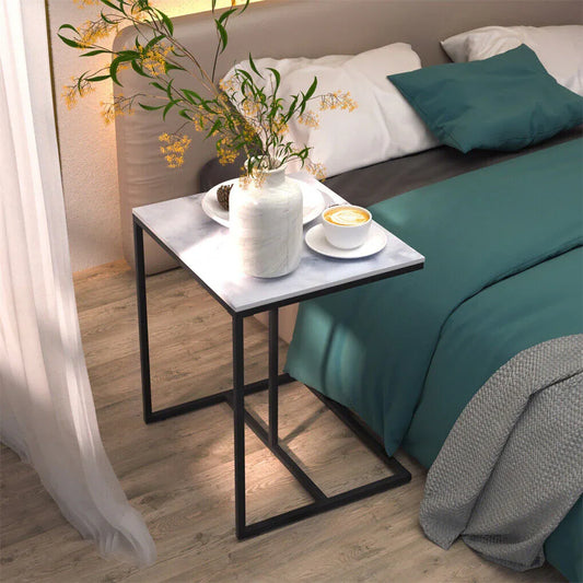 C Shape Sofa Side End Table Sintered Stone Black White - Mekamart Australia