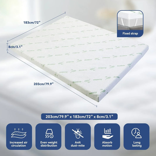 King Mattress Topper Memory Foam 7-Zone 8cm - Mekamart Australia