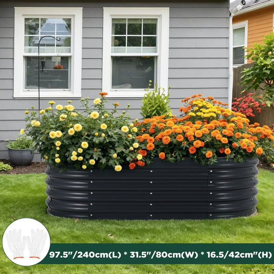 Oval Raised Garden Bed Galvanised Steel 240x80x42cm Planter - Mekamart Australia
