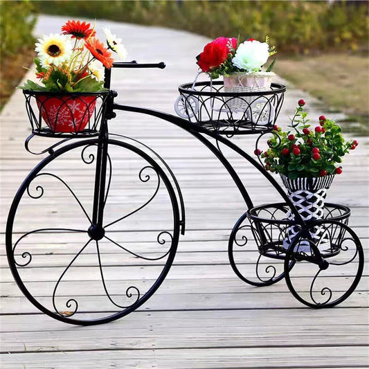 Iron Tricycle Plant Stand Pot Holder Black Solid Pattern - Mekamart Australia