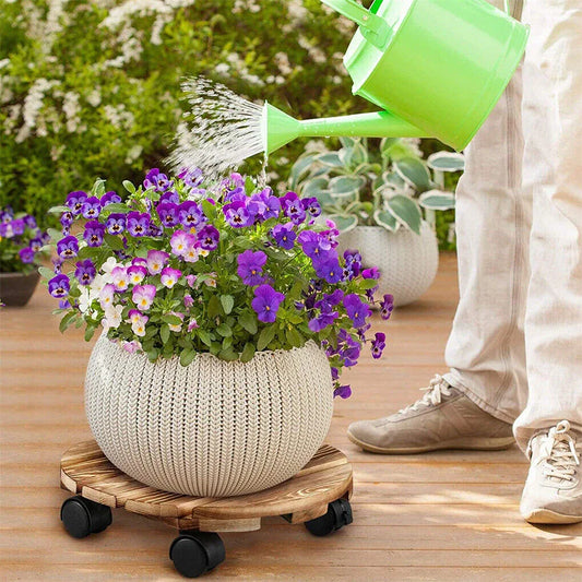 Wooden Plant Caddy Stand 2-Pack 360� Rotating Casters - Mekamart Australia