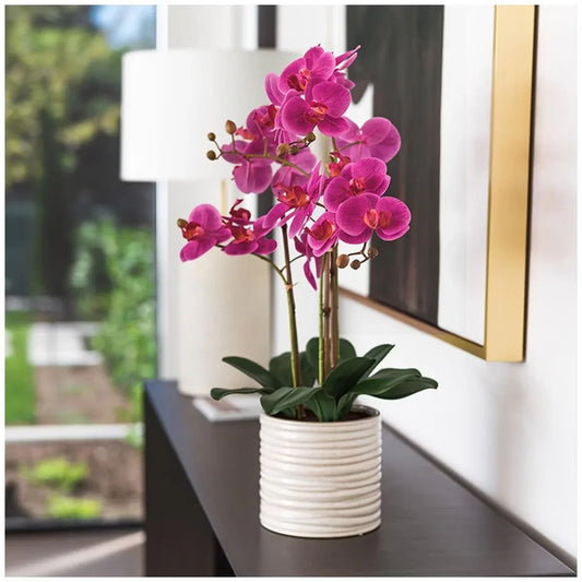 Artificial Orchid With Ribbed Pot 67cm Pink - Mekamart Australia