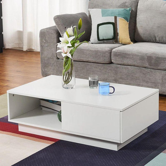 LED High Gloss Top White Coffee Table With Single Drawer - Mekamart Australia