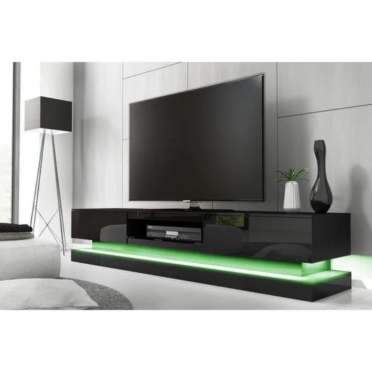 Modern High Gloss LED RGB TV Entertainment Unit with Storage 220cm - Black - Mekamart Australia