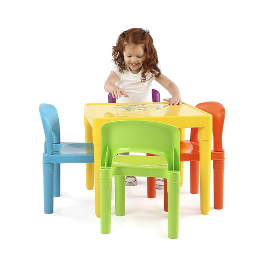 Kids Plastic 5-Piece Table & 4 Chairs Set (Multicoloured) - Mekamart Australia