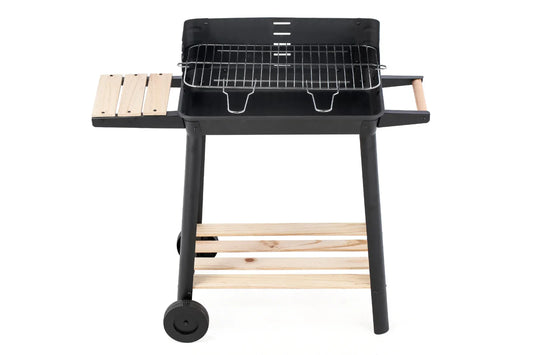 Charcoal Grill BBQ with Manual Rotisserie Stick on Trolley Stand - Mekamart Australia