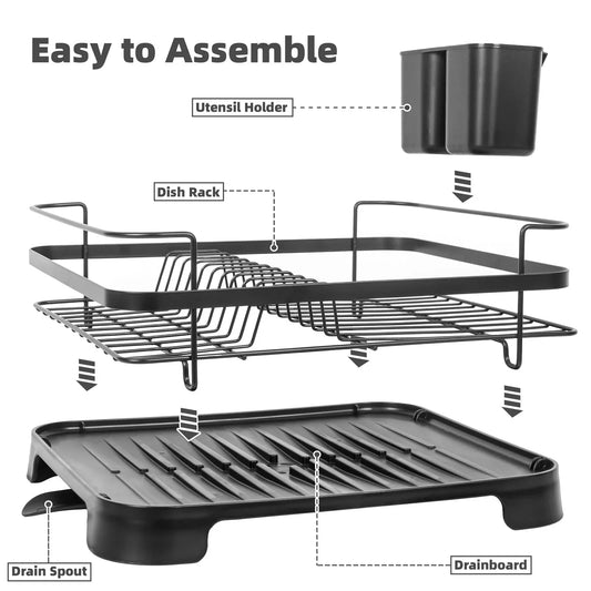 Steel Frame Dish Drying Rack Durable Steel Frame, Removable Utensil Holder, Compact Size for Small Kitchens & Apartments - Mekamart Australia