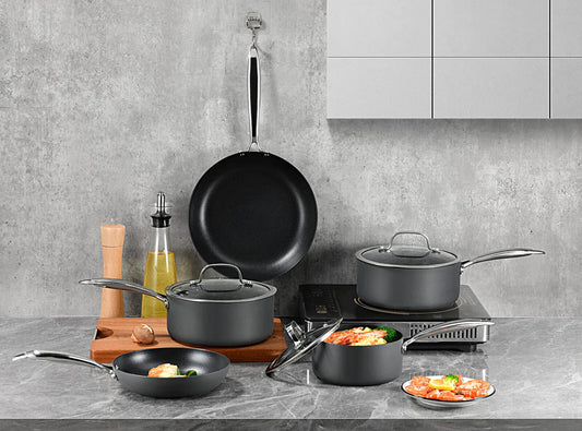 8-Piece Cookware Set with Non-stick Coating and Glass Lids - Mekamart Australia