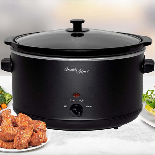 8L Slow Cooker (Black) Large Capacity Ceramic Pot, 300W - Mekamart Australia