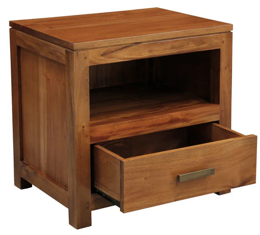 Paris 1 Drawer Solid Mahogany Timber Lamp Table (Light Pecan) - Mekamart Australia