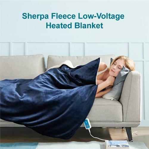Double-side Flannel Heated Electric Throw Blanket Fast Heating Warm Washable Blue - Mekamart Australia