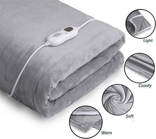 Double-side Flannel Heated Electric Throw Blanket Fast Heating Warm Washable gray - Mekamart Australia