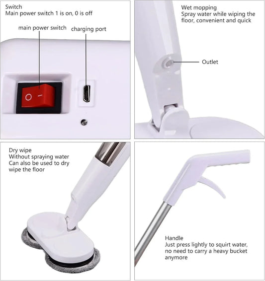 Cordless Electric spin 6Mops Cleaner 5In1 Floor Polisher Sweeper Washer Scrubber - Mekamart Australia