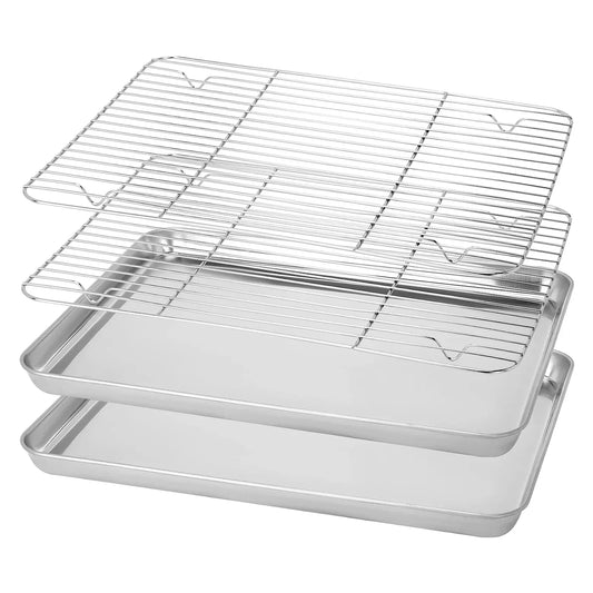 1pc Stainless Steel Baking Pan Toaster Oven Pans Grid Baking Dish BBQ Cookie Cake, 30*24cm - Mekamart Australia