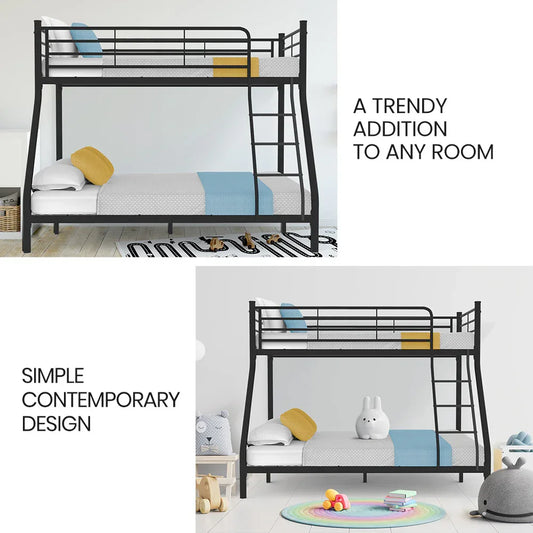 Kingston Slumber Metal Single over Double Bunk Bed Frame, Dark Matte Grey - Mekamart Australia