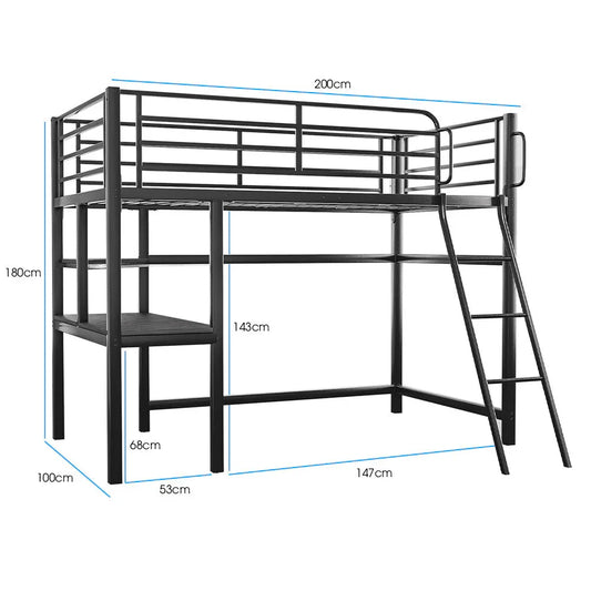 Gaming Loft Bed with Desk, Steel Metal Frame, Space Saving Design, for Single Mattress, Matte Dark Grey - Mekamart Australia