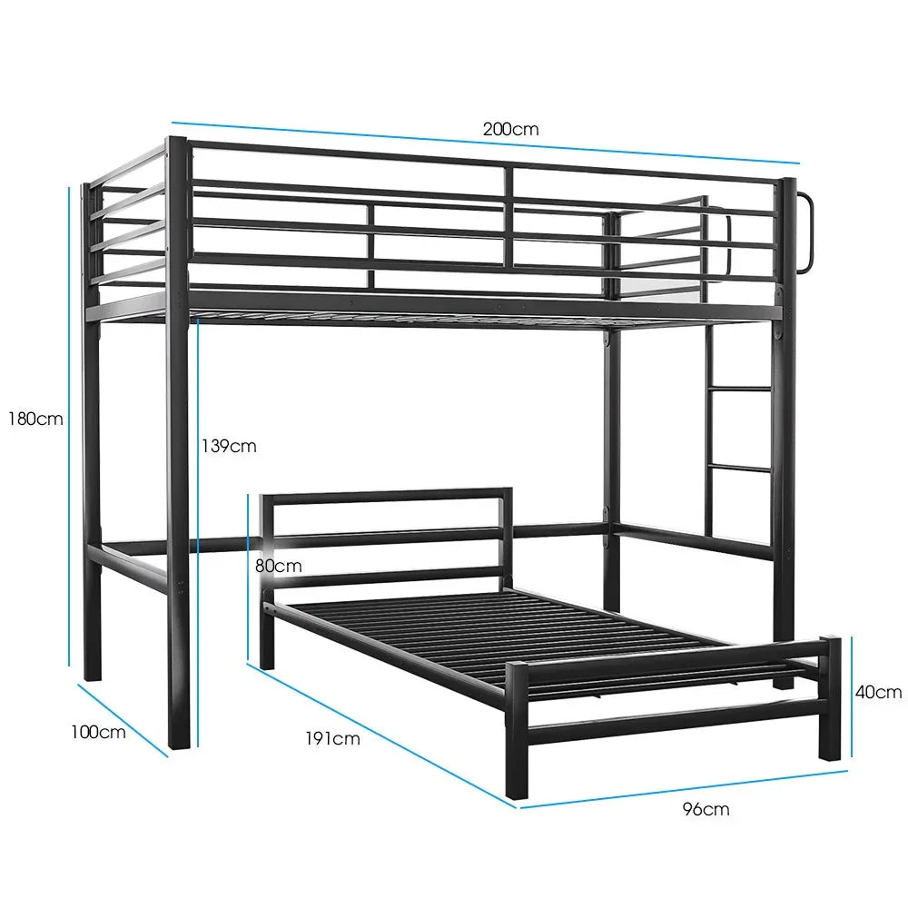 KINGSTON SLUMBER Single Loft Bed And Single Underbed, Multifunctional, Space Saving with Fixed Ladder, Matte Dark Grey