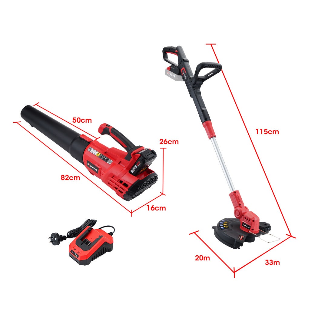BAUMR-AG 20V Cordless Line Trimmer Electric Whipper Snipper & Leaf Blower Combo Kit Battery Charger