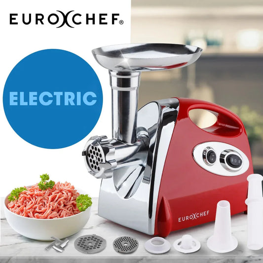 EUROCHEF Electric Meat Grinder, Stainless Steel Mincer Sausage Filler Kibbe Maker, Red - Mekamart Australia