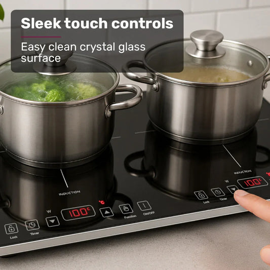 EUROCHEF Double Induction Cooktop, 9 Heat Levels, Fast Electric Portable Cooker, Touch Controls, Standard 10A Power Plug - Mekamart Australia