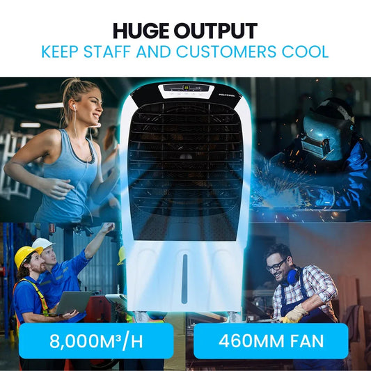 POLYCOOL 450W 80L Evaporative Air Cooler, Commercial Grade, Remote Control, Fan - Mekamart Australia