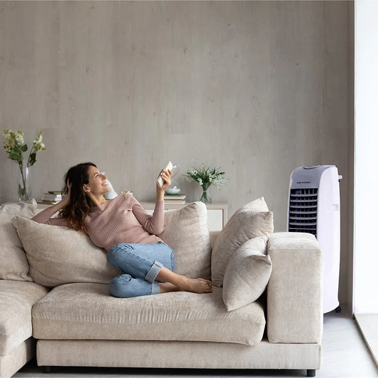 POLYCOOL 8L Portable Evaporative Air Cooler 24 Hour Timer 4 in 1 Cooling Fan, Grey and White - Mekamart Australia