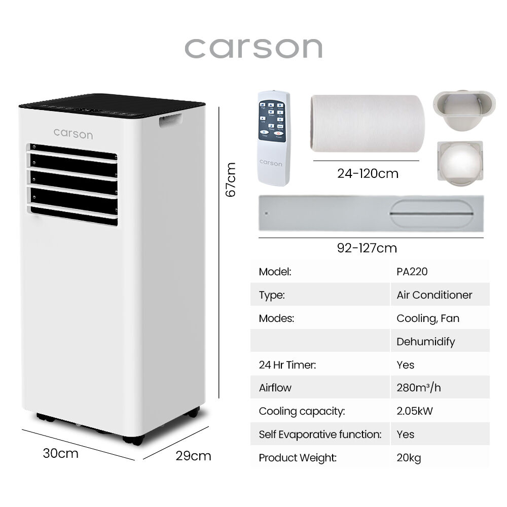CARSON 2.05kW Portable Air Conditioner, with Fan & Dehumidifier Mode, Remote Control, 24hr Timer, Sleep Mode