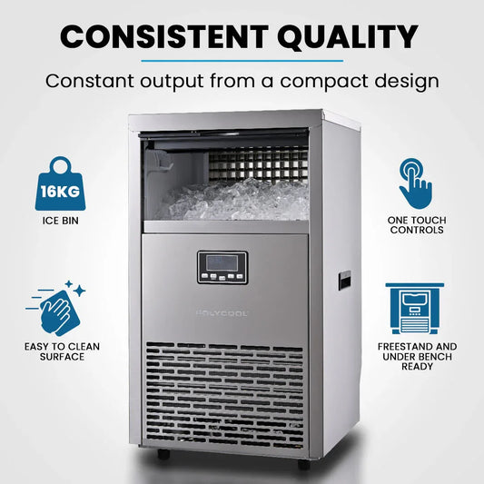 POLYCOOL Commercial Ice Maker Machine, up to 75kg/24hr, Timer & Self Cleaning Programs - Mekamart Australia