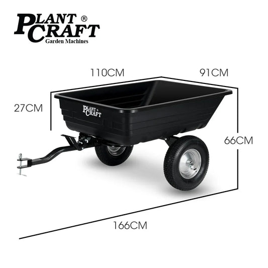 PlantCraft Poly Dump Cart, 272kg Load Heavy Duty Tipper Trailer, 16-inch Tyres, for Ride-on Lawn Mower Tractor, ATV, Quad Bike - Mekamart Australia