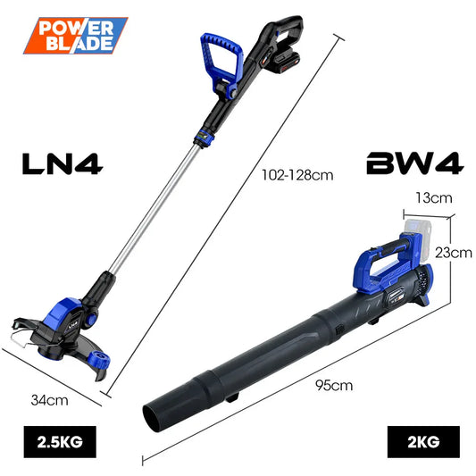 POWERBLADE 20V Leaf Blower & Line Trimmer / Edger Combo, Kit with 4.0Ah Battery & Fast Charger - Mekamart Australia
