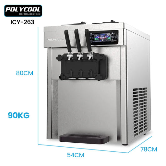 POLYCOOL Benchtop Soft Serve Ice Cream Machine, 3 Flavours, 2+Twist, Frozen Yoghurt, Acai Maker, Twin Cylinder, Counter Top Design, 15A Plug - Mekamart Australia