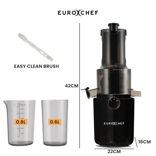EUROCHEF Cold Press Slow Juicer Machine, Large Chute, 200W, Charcoal Grey - Mekamart Australia