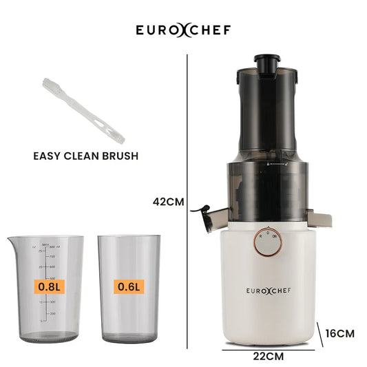 EUROCHEF Cold Press Slow Juicer Machine, Large Chute, 200W, White - Mekamart Australia