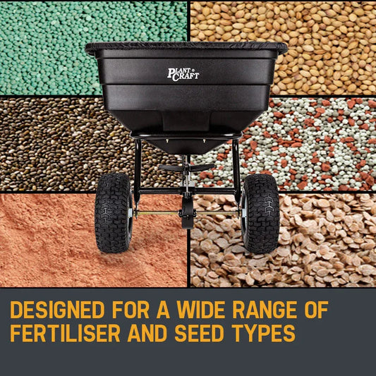 PLANTCRAFT Tow Behind Broadcast Spreader 90kg 105L Seed Fertiliser Tow Rotary - Mekamart Australia