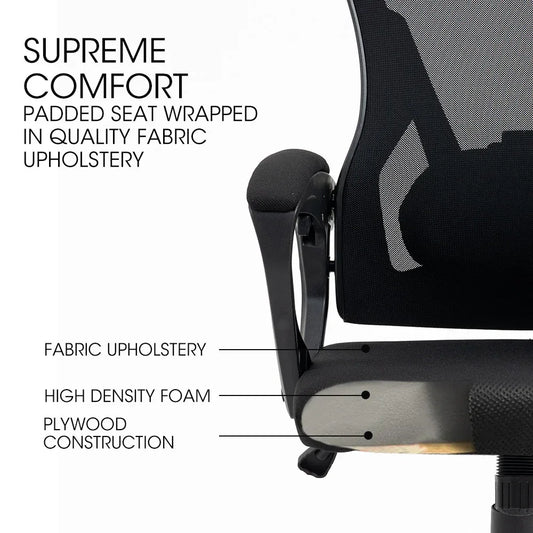 FORTIA Ergonomic Office Desk Chair, Height Adjustable Lumbar Support, Mesh Fabric, Headrest, Black - Mekamart Australia